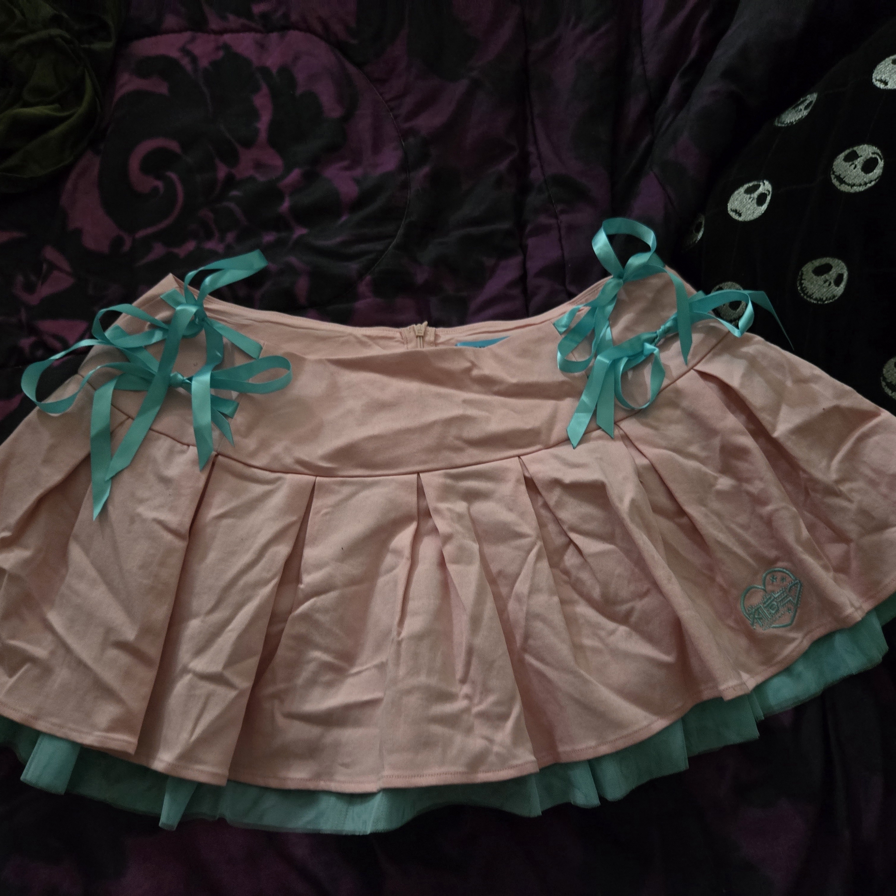 Dolls Kill Pink Mini Skirt With Teal Bows